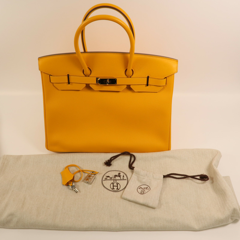 HERMES Epsom皮革Birkin 35銀扣手挽袋Jaune Ambre-10