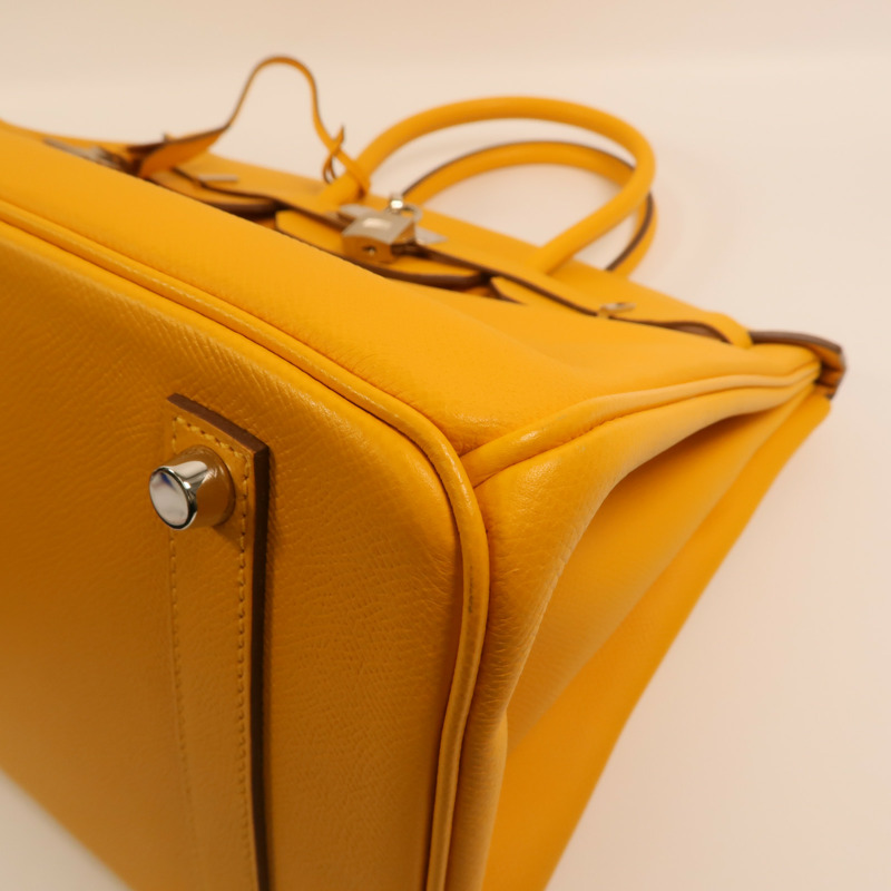 HERMES Epsom皮革Birkin 35銀扣手挽袋Jaune Ambre-11