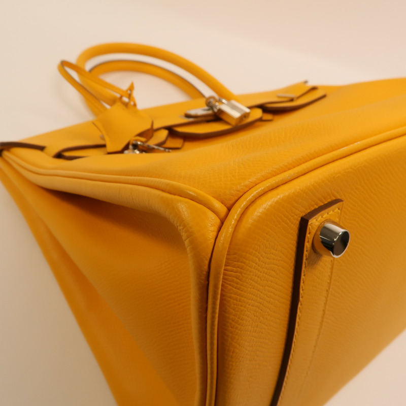 HERMES Epsom皮革Birkin 35銀扣手挽袋Jaune Ambre-12