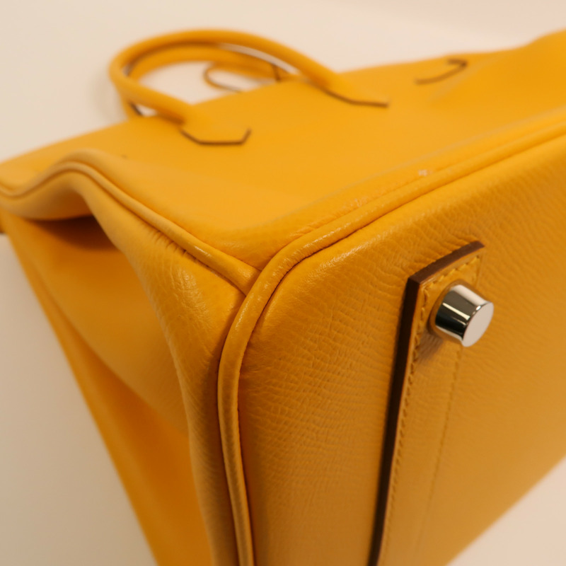 HERMES Epsom皮革Birkin 35銀扣手挽袋Jaune Ambre-14