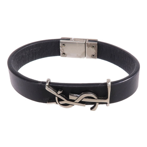 SAINT LAURENT 牛皮皮革Bracelet銀扣手帶