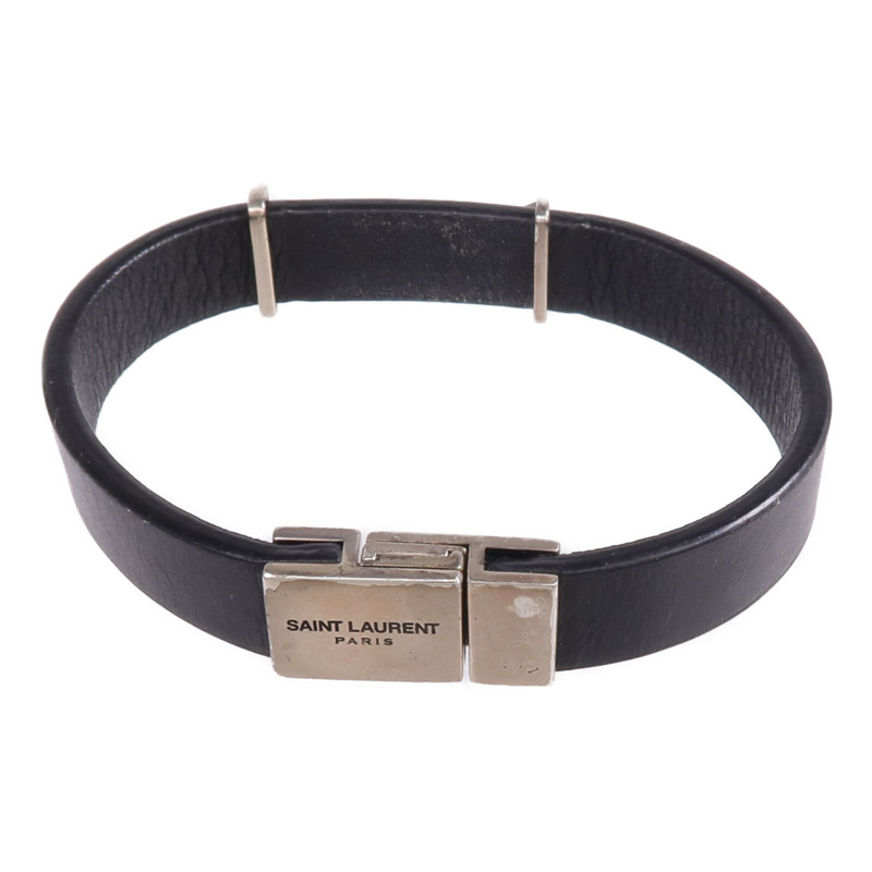 SAINT LAURENT 牛皮皮革Bracelet銀扣手帶-2