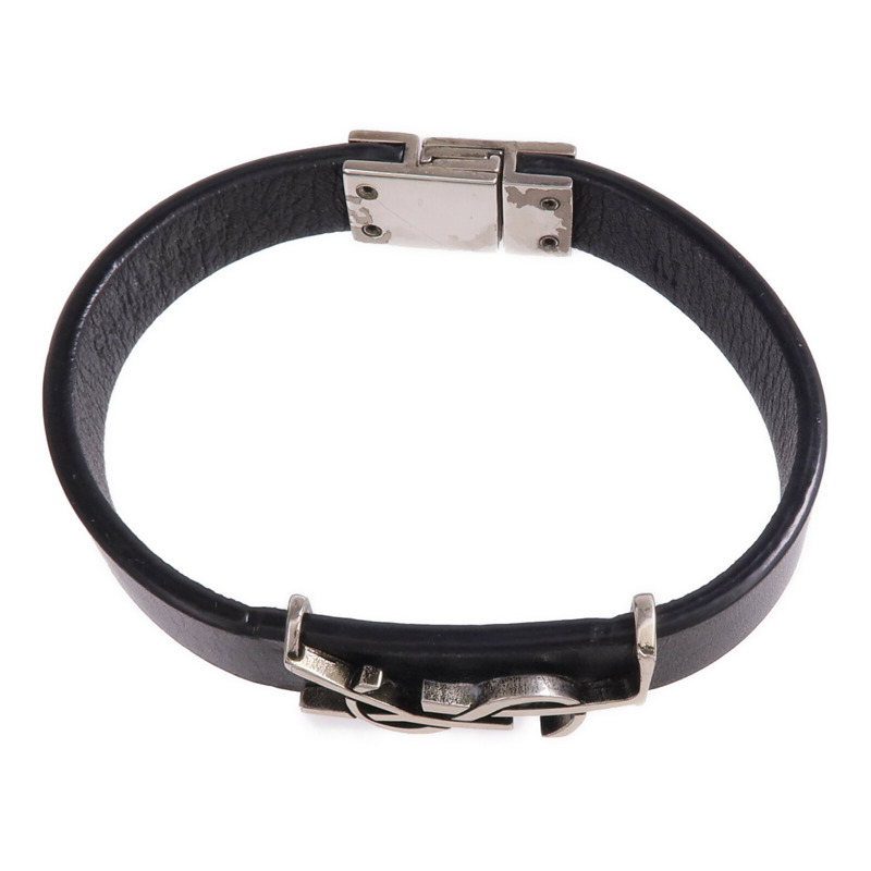SAINT LAURENT 牛皮皮革Bracelet銀扣手帶-3