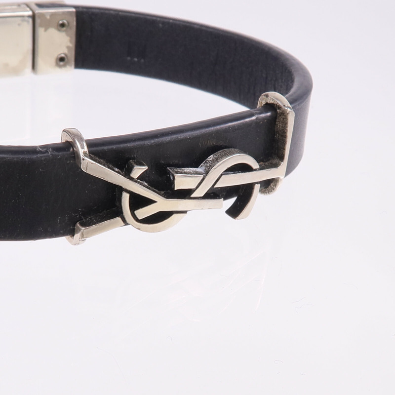 SAINT LAURENT 牛皮皮革Bracelet銀扣手帶-5
