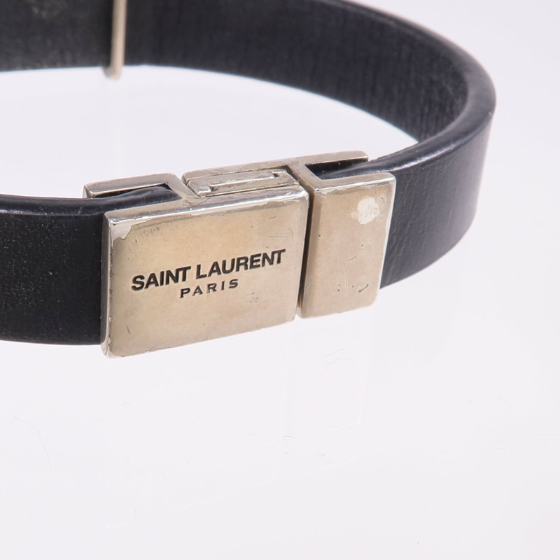 SAINT LAURENT 牛皮皮革Bracelet銀扣手帶-6
