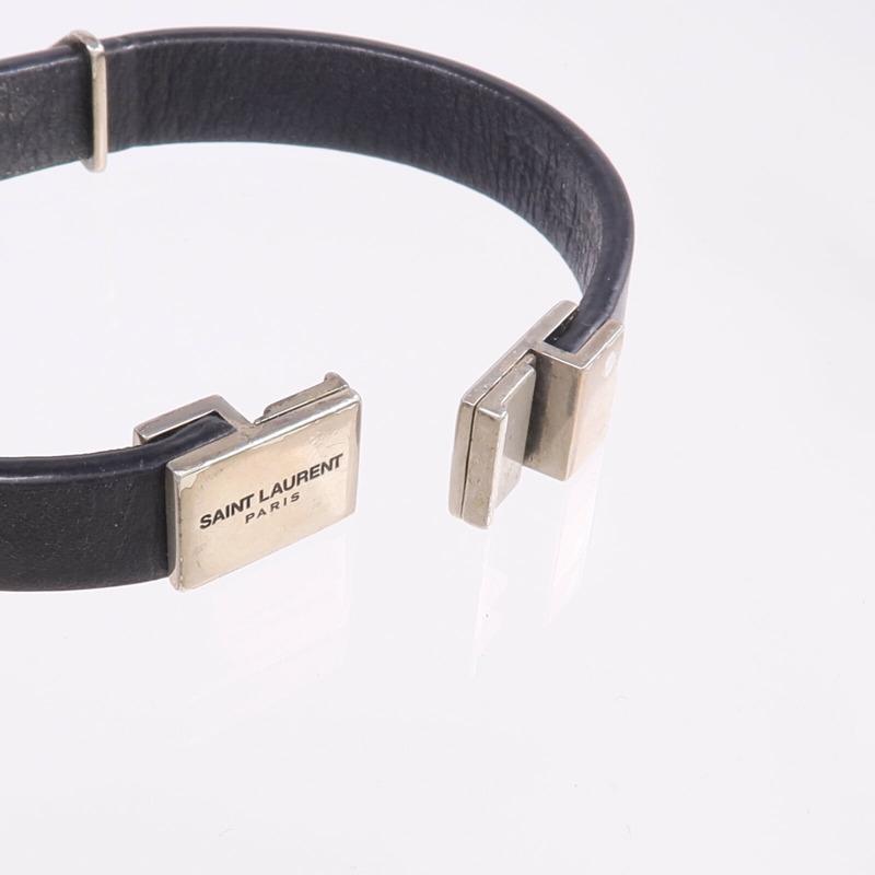 SAINT LAURENT 牛皮皮革Bracelet銀扣手帶-7