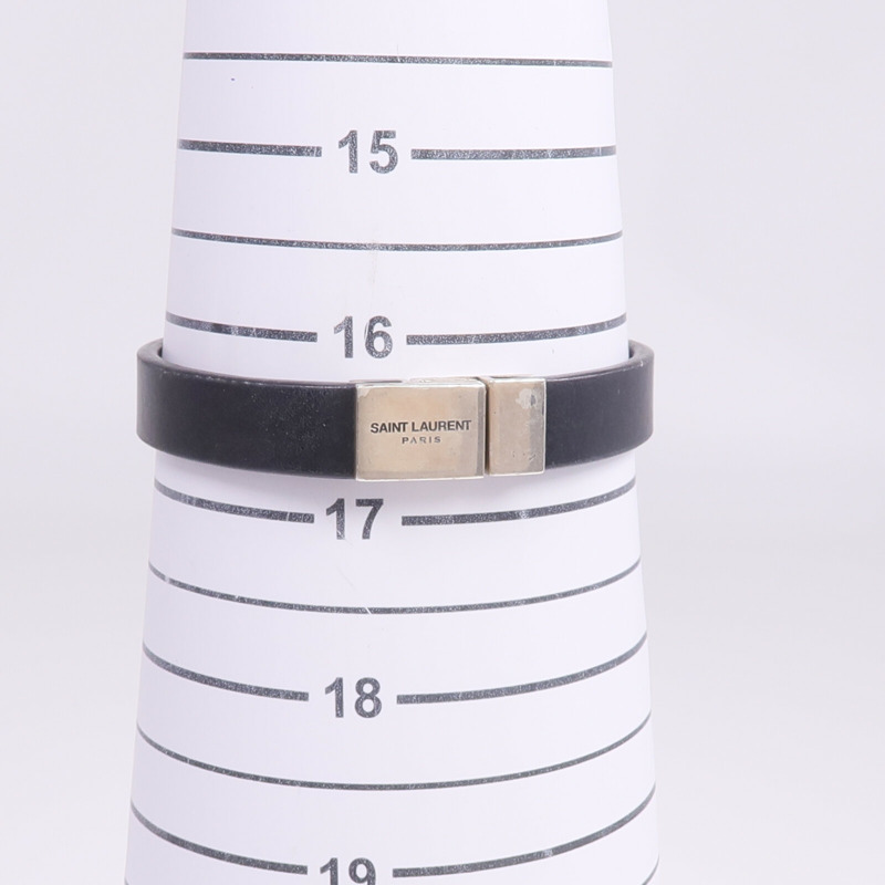 SAINT LAURENT 牛皮皮革Bracelet銀扣手帶-12
