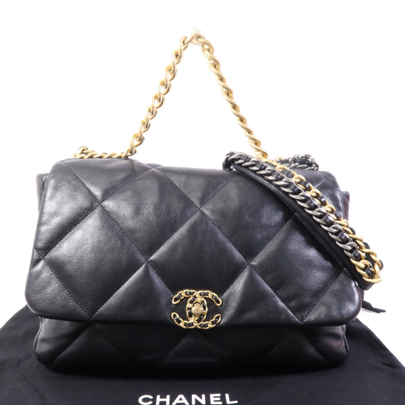 CHANEL 羊皮皮革Chanel 19 Maxi鏈帶肩背袋-9