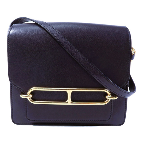 HERMES Evergrain皮革Roulis Mini金扣肩背袋Bleu Indigo