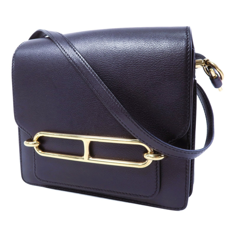 HERMES Evergrain皮革Roulis Mini金扣肩背袋Bleu Indigo-2