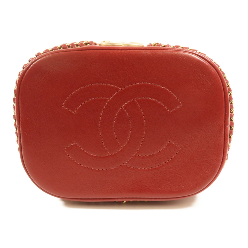CHANEL 牛皮皮革Cherron Bucket Bag金扣鏈帶肩背袋-3