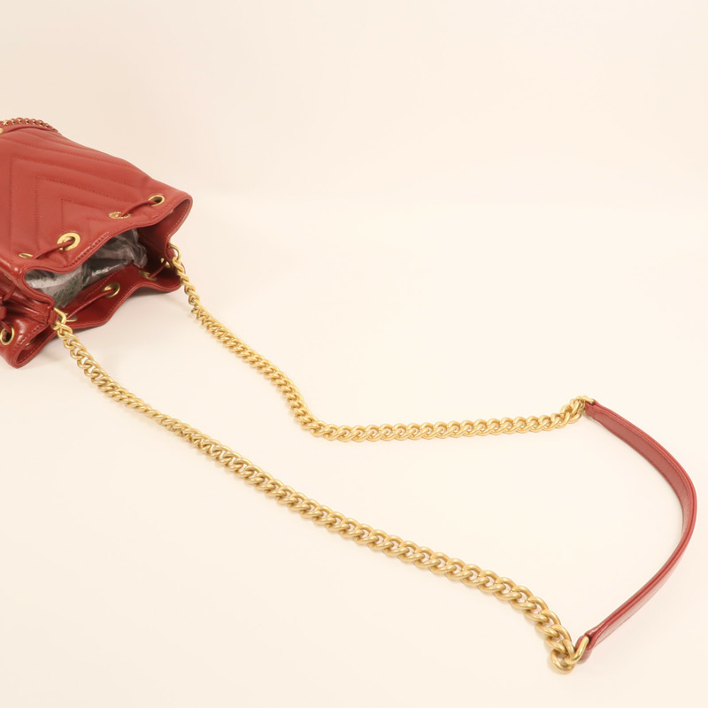 CHANEL 牛皮皮革Cherron Bucket Bag金扣鏈帶肩背袋-7