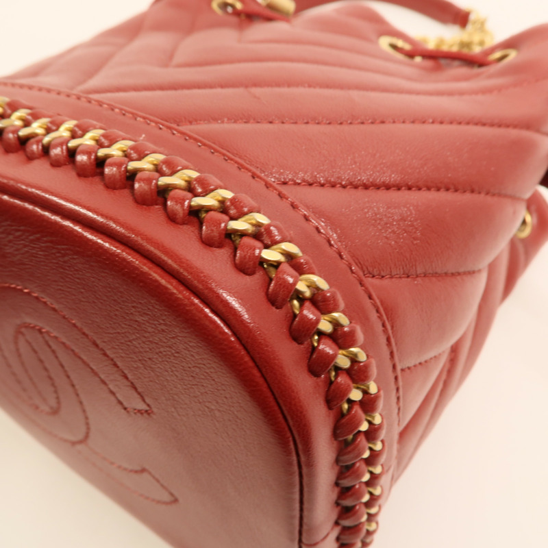 CHANEL 牛皮皮革Cherron Bucket Bag金扣鏈帶肩背袋-14