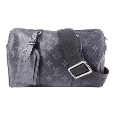 LOUIS VUITTON Monogram Eclipse City Keepall銀扣手挽肩背兩用袋