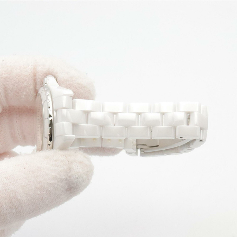 香奈兒 J12 8P 鑽石白色貝殼腕錶，陶瓷，鑲鑽，女士，白色，貝殼，H2570-7