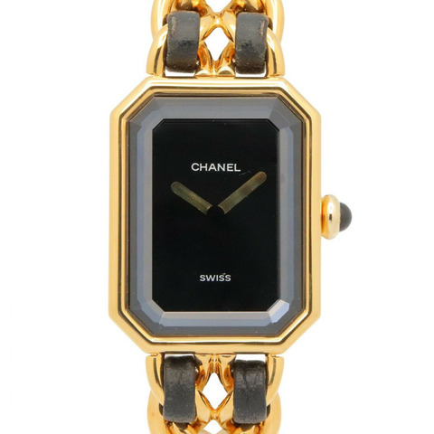 香奈兒 (Chanel) CHANEL Première M 女士腕錶，鍍金 (GP)，皮革錶帶，黑色，H0001