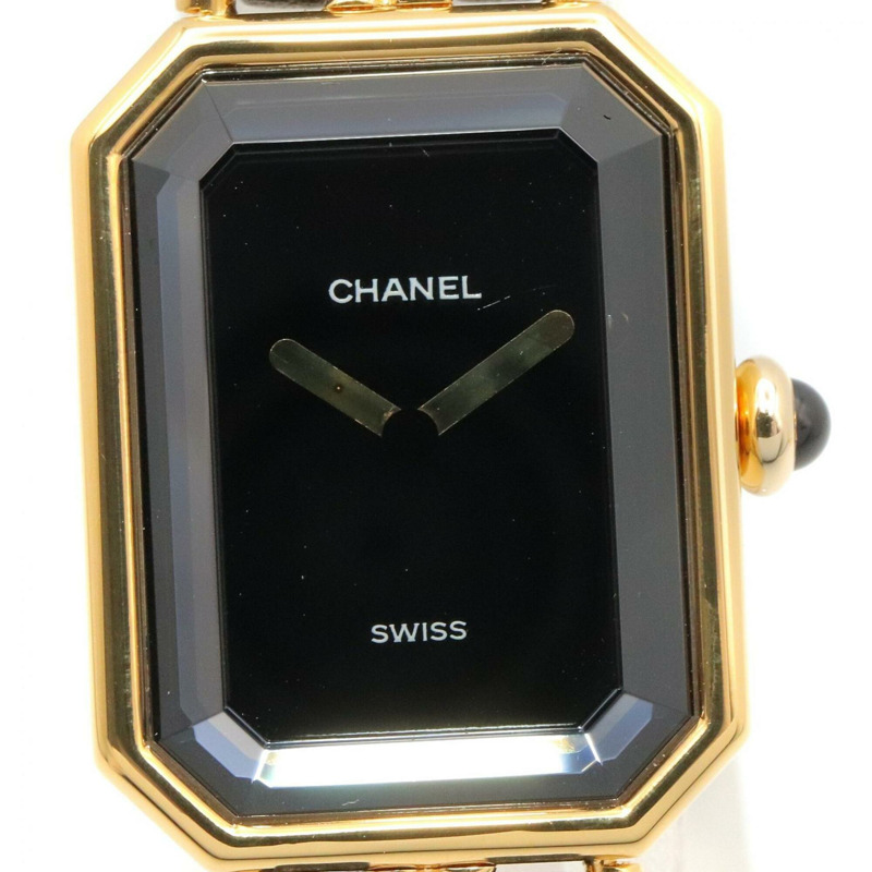 香奈兒 (Chanel) CHANEL Première M 女士腕錶，鍍金 (GP)，皮革錶帶，黑色，H0001-2