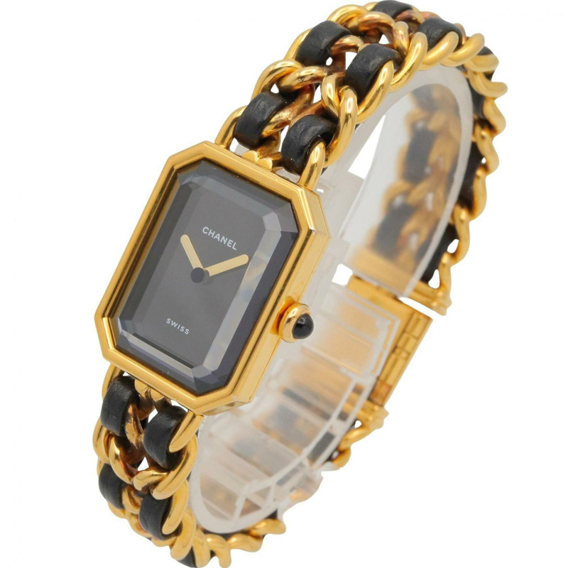 香奈兒 (Chanel) CHANEL Première L 女士腕錶，鍍金 (GP)，皮革錶帶，黑色，H0001-1