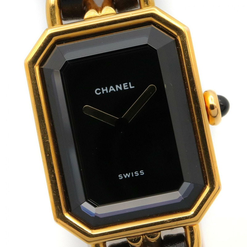 香奈兒 (Chanel) CHANEL Première L 女士腕錶，鍍金 (GP)，皮革錶帶，黑色，H0001-2