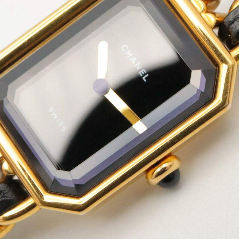 香奈兒 (Chanel) CHANEL Première L 女士腕錶，鍍金 (GP)，皮革錶帶，黑色，H0001-8