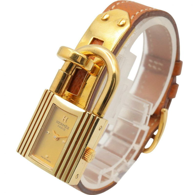 愛馬仕 Kelly 香檳色鍍金腕錶，皮革錶帶，女士金色 KE1.201-1