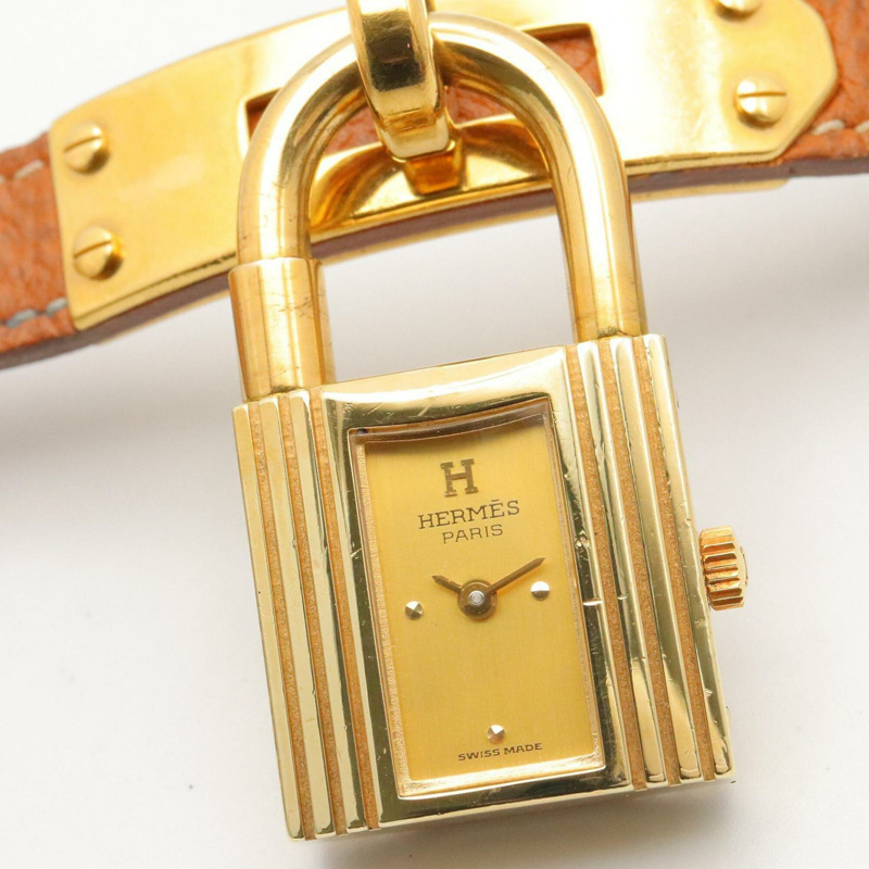 愛馬仕 Kelly 香檳色鍍金腕錶，皮革錶帶，女士金色 KE1.201-4