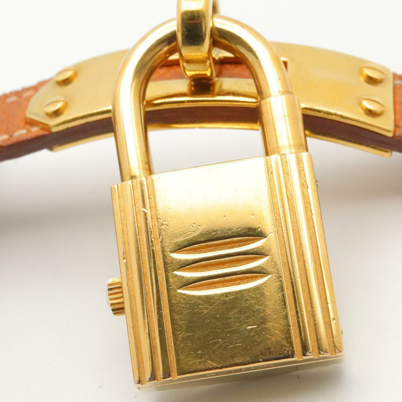 愛馬仕 Kelly 香檳色鍍金腕錶，皮革錶帶，女士金色 KE1.201-5