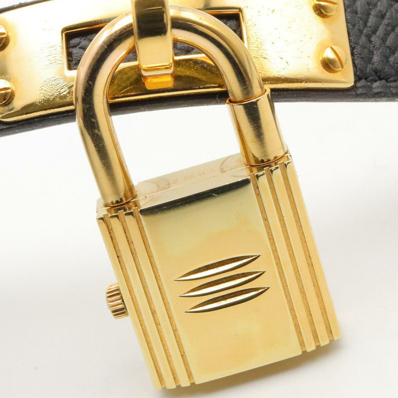 愛馬仕凱莉腕錶，香檳色，鍍金錶殼，皮革錶帶，女士款，KE1.201-5