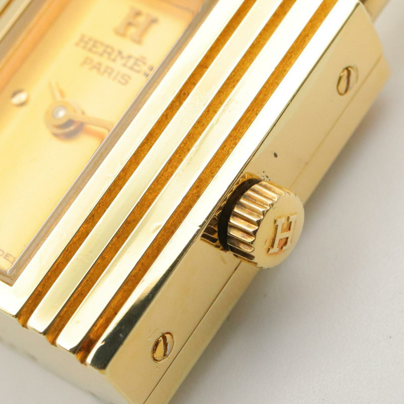 愛馬仕凱莉腕錶，香檳色，鍍金錶殼，皮革錶帶，女士款，KE1.201-6