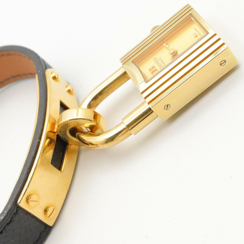 愛馬仕凱莉腕錶，香檳色，鍍金錶殼，皮革錶帶，女士款，KE1.201-9