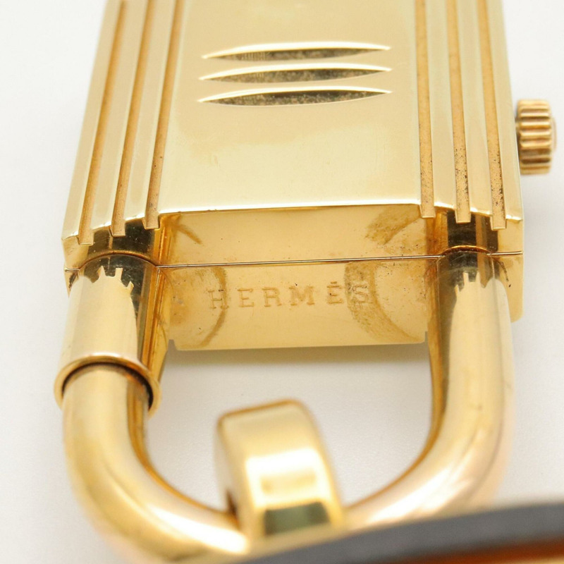 愛馬仕凱莉腕錶，香檳色，鍍金錶殼，皮革錶帶，女士款，KE1.201-10