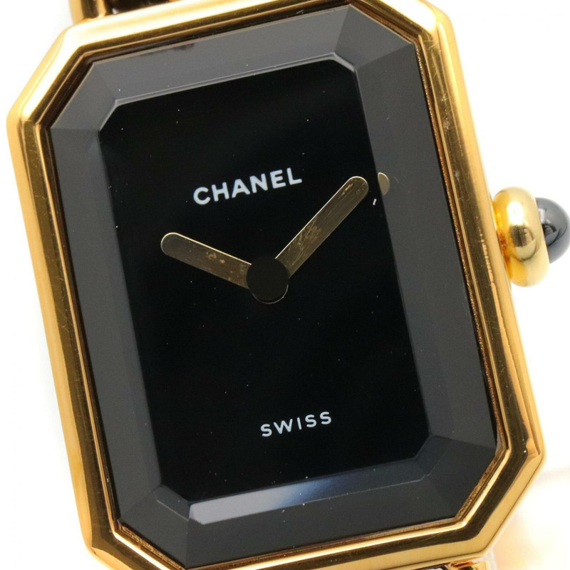 香奈兒 (Chanel) CHANEL Première S 女士腕錶，鍍金 (GP)，皮革錶帶，黑色，H0001-2
