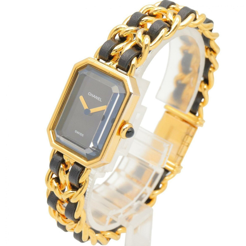 香奈兒 (Chanel) CHANEL Première XL 女士腕錶，鍍金 (GP) 錶殼，皮革錶帶，黑色，H0001-1