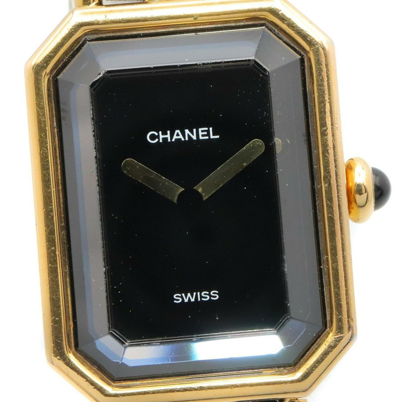 香奈兒 (Chanel) CHANEL Première XL 女士腕錶，鍍金 (GP) 錶殼，皮革錶帶，黑色，H0001-2