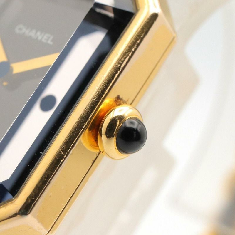 香奈兒 (Chanel) CHANEL Première XL 女士腕錶，鍍金 (GP) 錶殼，皮革錶帶，黑色，H0001-6