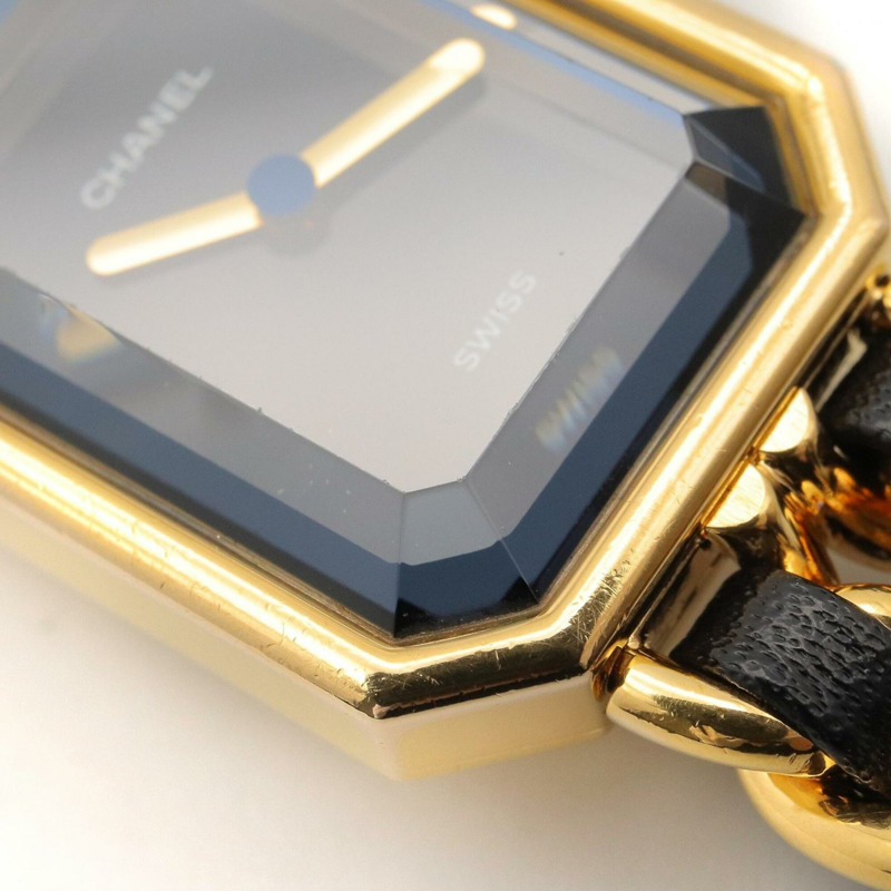 香奈兒 (Chanel) CHANEL Première XL 女士腕錶，鍍金 (GP) 錶殼，皮革錶帶，黑色，H0001-12