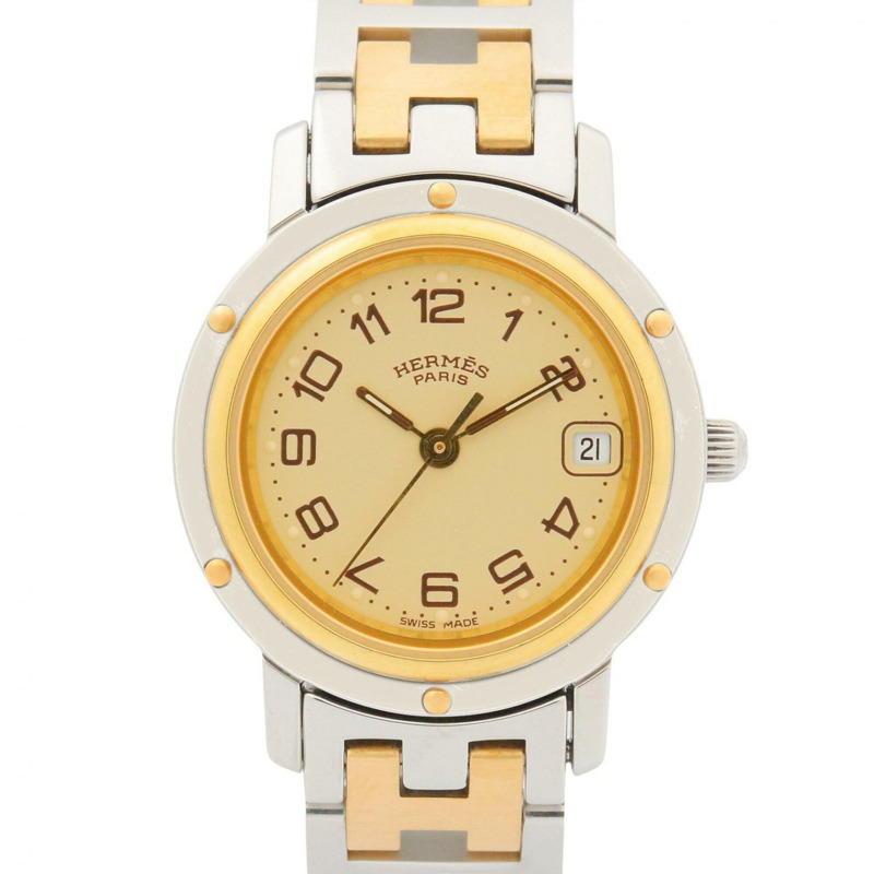 愛馬仕 Clipper 系列腕錶，鍍金不鏽鋼材質，女士款，象牙色，CL4.220-0