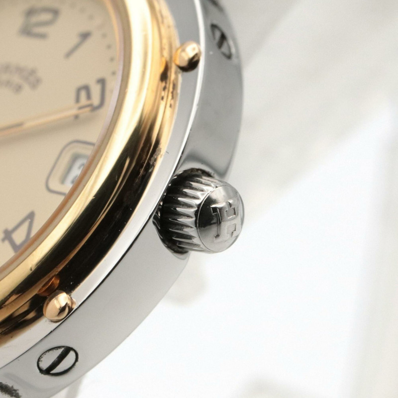 愛馬仕 Clipper 系列腕錶，鍍金不鏽鋼材質，女士款，象牙色，CL4.220-5