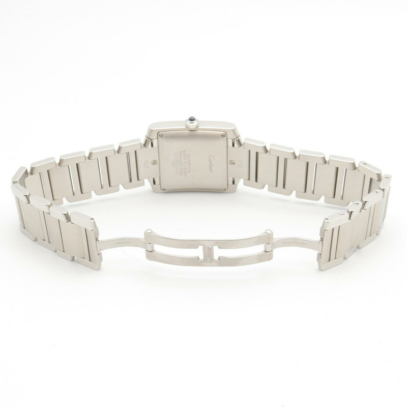 卡地亞 Tank Française LM 男士腕錶，不鏽鋼材質，銀色錶盤，型號 W51002Q3-3