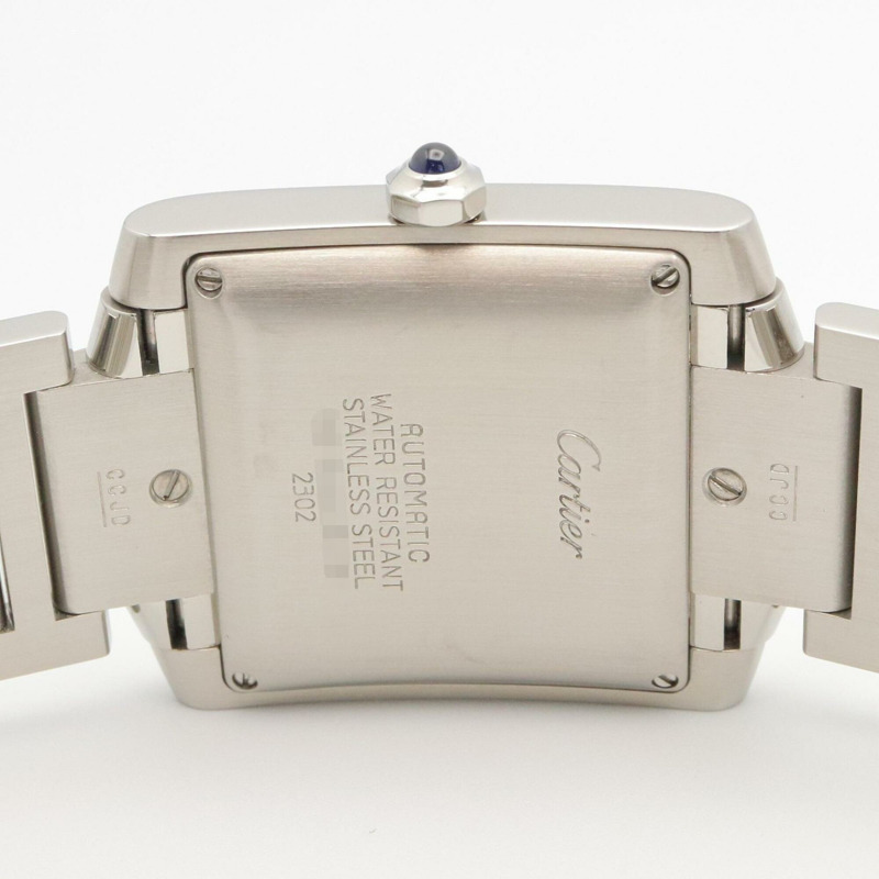 卡地亞 Tank Française LM 男士腕錶，不鏽鋼材質，銀色錶盤，型號 W51002Q3-4