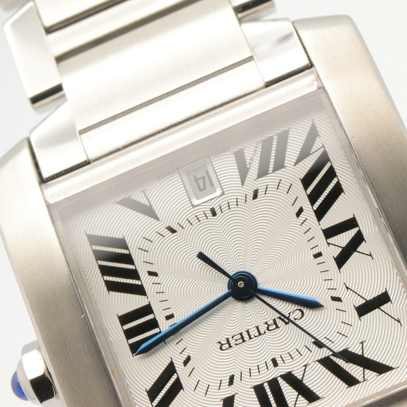 卡地亞 Tank Française LM 男士腕錶，不鏽鋼材質，銀色錶盤，型號 W51002Q3-11