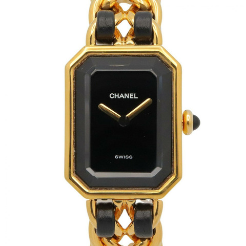 香奈兒 (Chanel) CHANEL Première S 女士腕錶，鍍金 (GP)，皮革錶帶，黑色，H0001