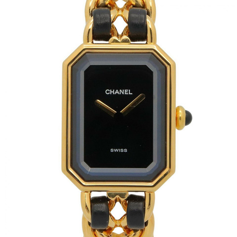 香奈兒 (Chanel) CHANEL Première M 女士腕錶，鍍金 (GP)，皮革錶帶，黑色，H0001
