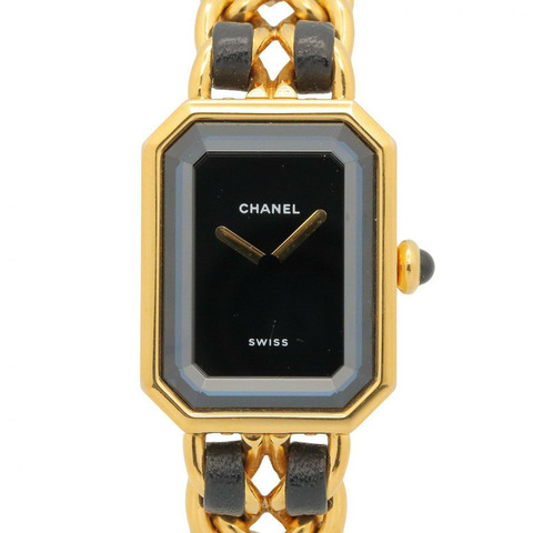 香奈兒 (Chanel) CHANEL Première M 女士腕錶，鍍金 (GP)，皮革錶帶，黑色，H0001