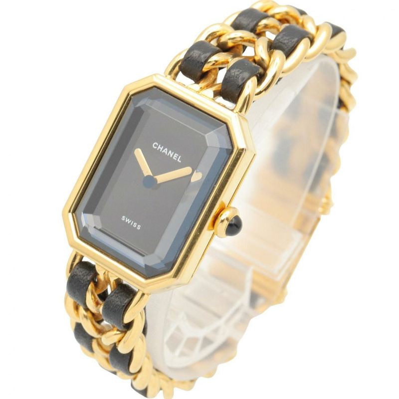 香奈兒 (Chanel) CHANEL Première M 女士腕錶，鍍金 (GP)，皮革錶帶，黑色，H0001-1