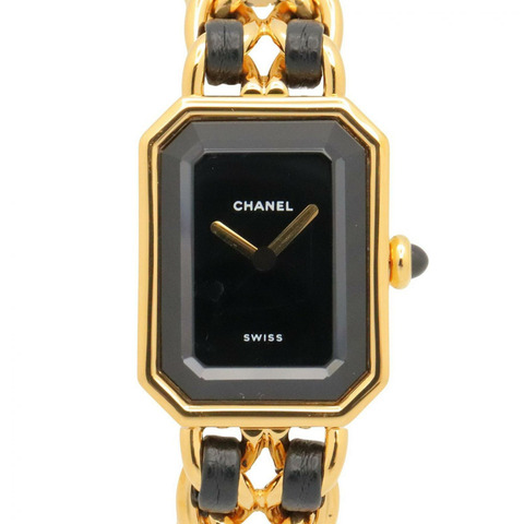 香奈兒 (Chanel) CHANEL Première S 女士腕錶，鍍金 (GP)，皮革錶帶，黑色，H0001