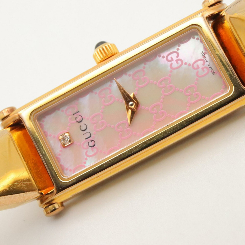 Gucci 手鐲腕錶，粉紅色貝殼，鍍金，女士，粉紅色，1500L-10