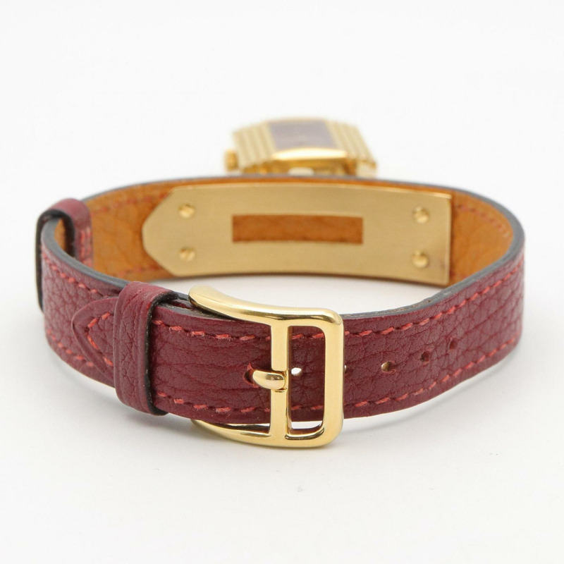 愛馬仕 Kelly 女士腕錶，鍍金 (GP)，皮革錶帶，波爾多紅 (KE1.201)-3