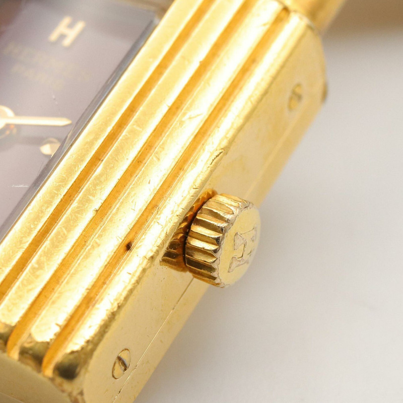 愛馬仕 Kelly 女士腕錶，鍍金 (GP)，皮革錶帶，波爾多紅 (KE1.201)-6