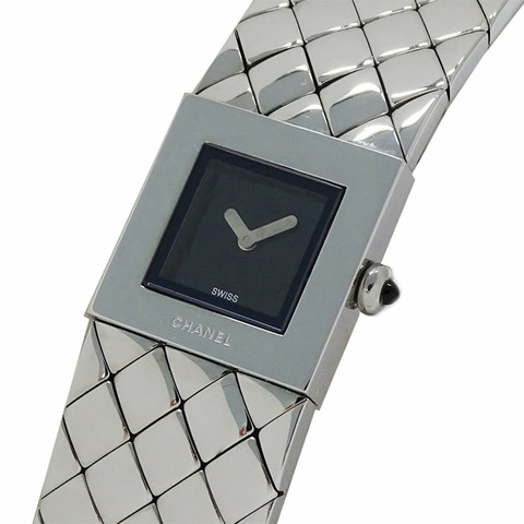 香奈兒女士手錶，品牌名稱，Matelassé，石英，不銹鋼（SS），H0009，銀色，黑色，方形，拋光。